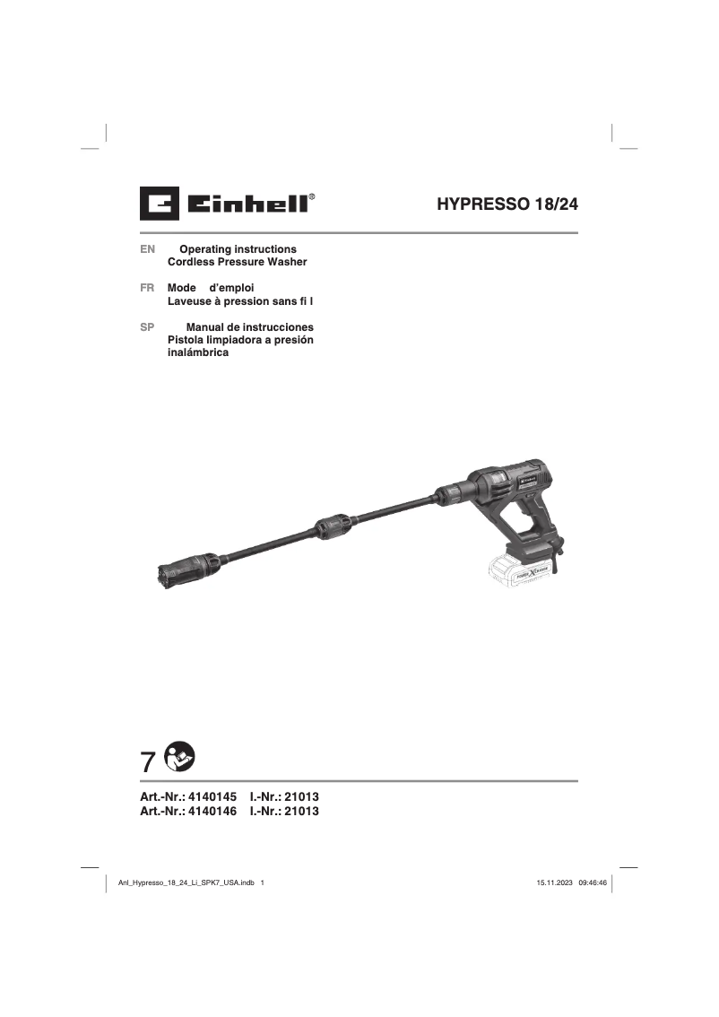 Página 1 del manual Manual de usuario Einhell HYPRESSO 18/24