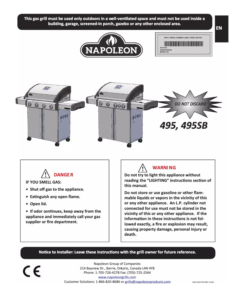 Page n°1 - Manuel utilisateur Napoleon Triumph 495SB