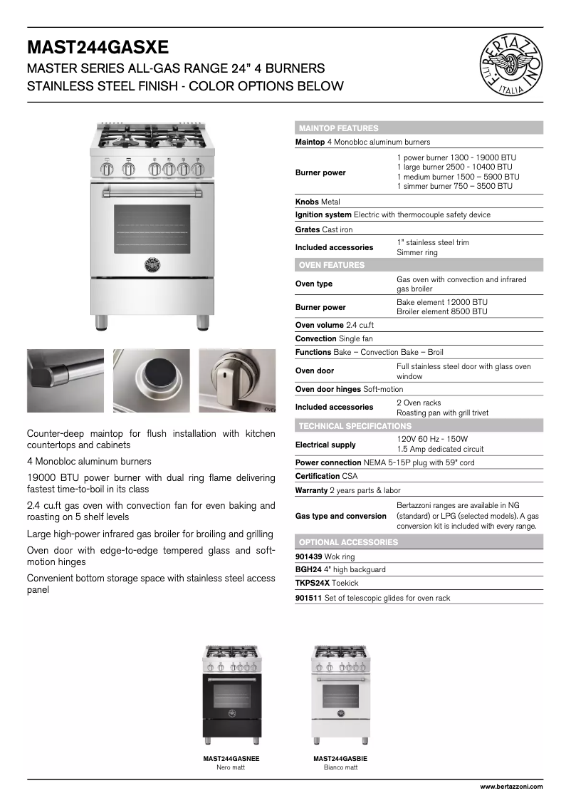 Image de la première page du manuel de l'appareil MAST244GASNEE
