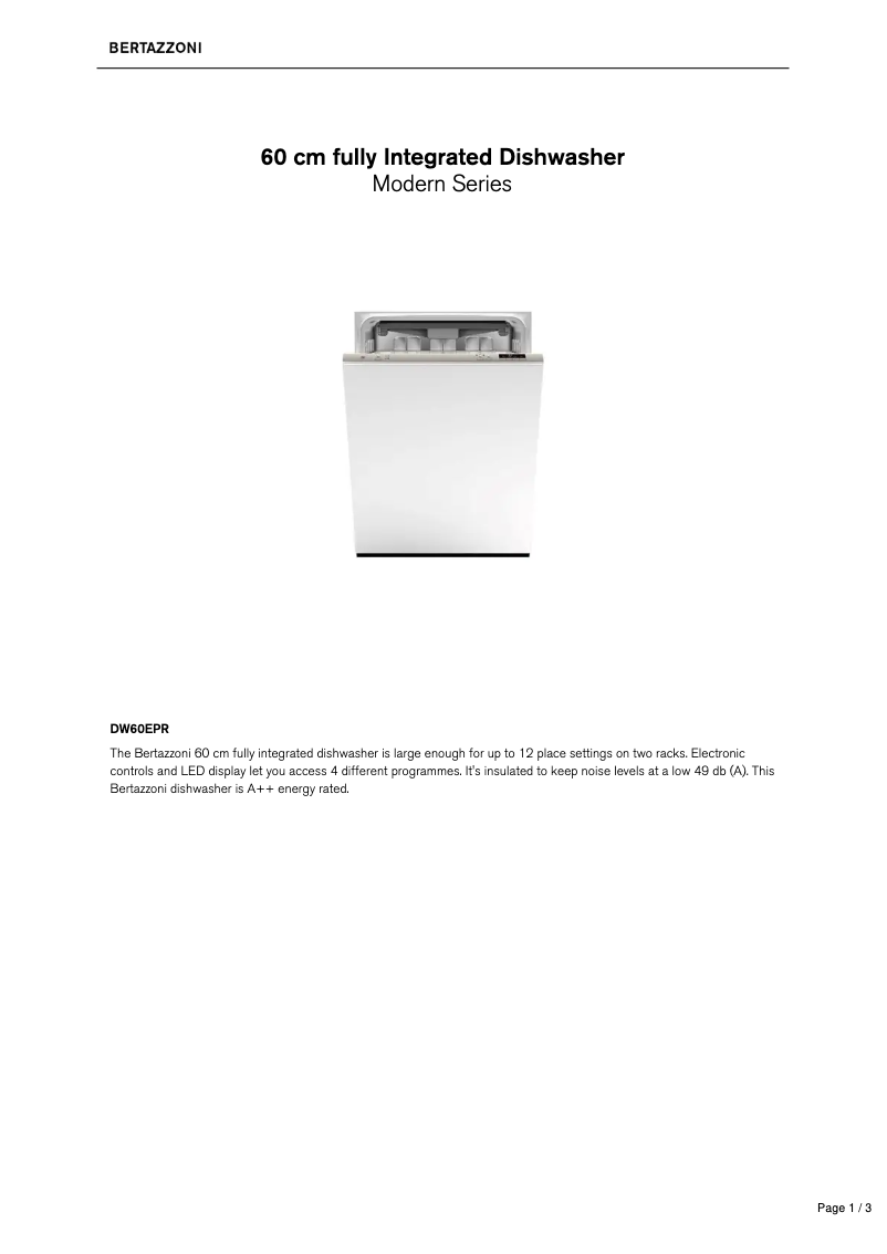 Page 1 de la notice Fiche technique Bertazzoni DW60EPR
