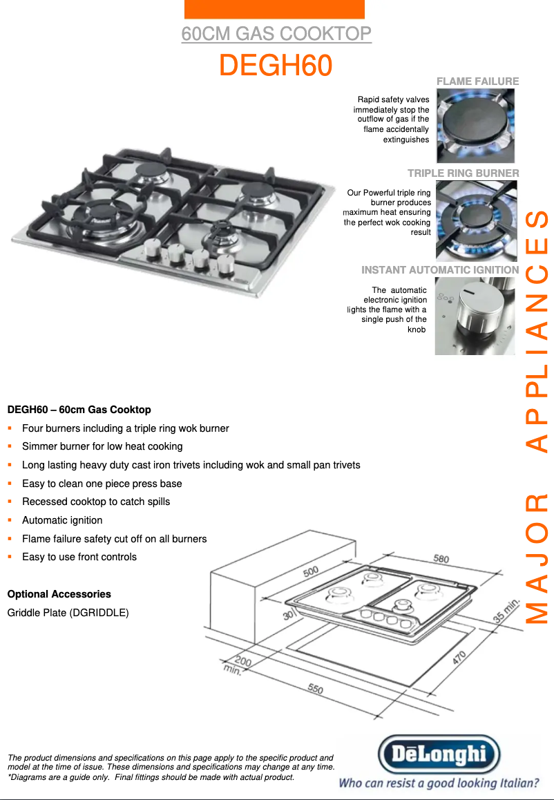 Page 1 de la notice Fiche technique DeLonghi DEGH60