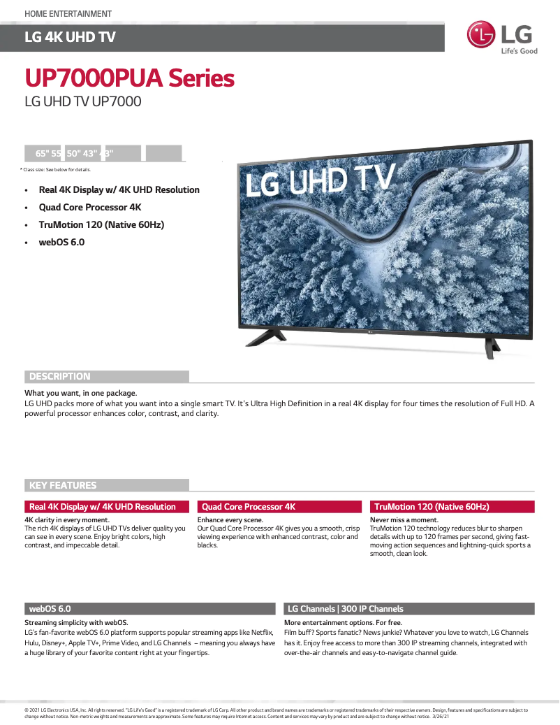 Página 1 del manual Ficha técnica LG 43UP7000PUA