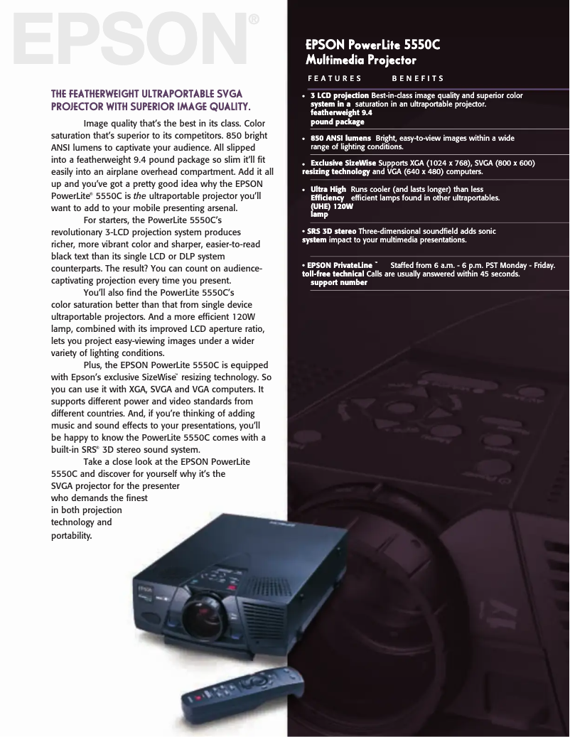 Página 1 del manual Folleto Epson PowerLite 5550c