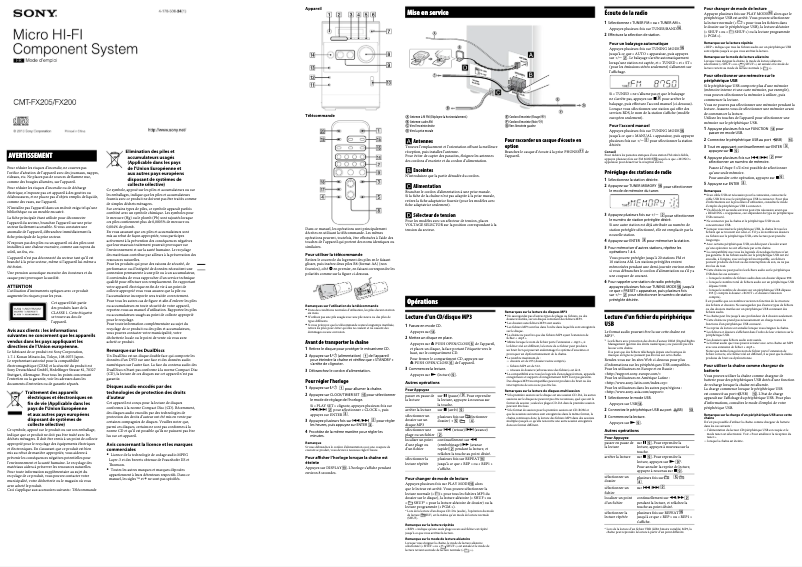 Page n°1 - Manuel utilisateur Sony CMT-FX205
