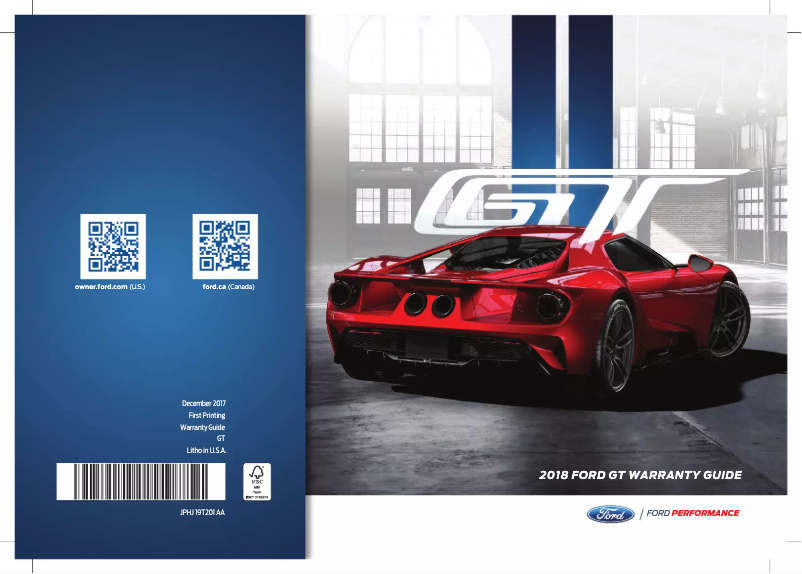 Page 1 de la notice Informations de garantie Ford GT (2018)