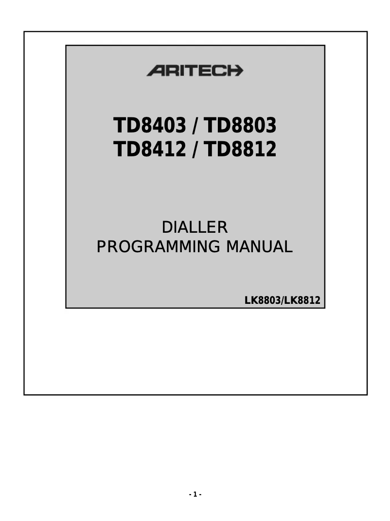 Page 1 of the manual User Manual Aritech TD8403