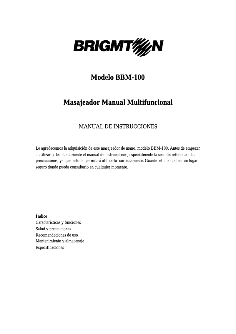 Image de la première page du manuel de l'appareil BBM-100