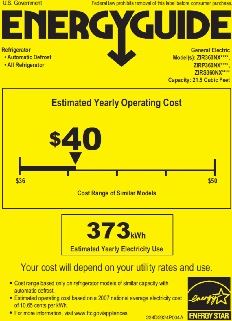 Page n°1 - Label énergétique GE ZIRP360NXLH