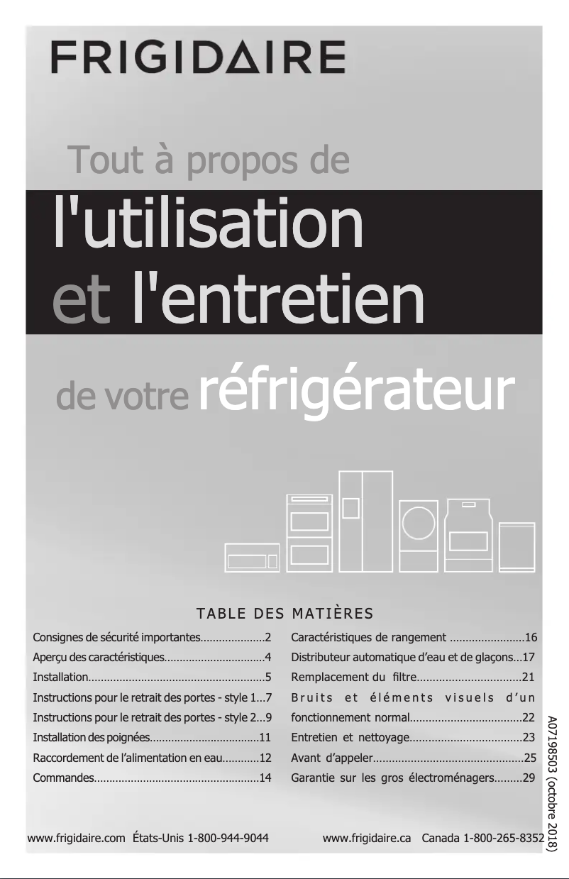 Page n°1 - Manuel utilisateur Frigidaire LFSS2312TE