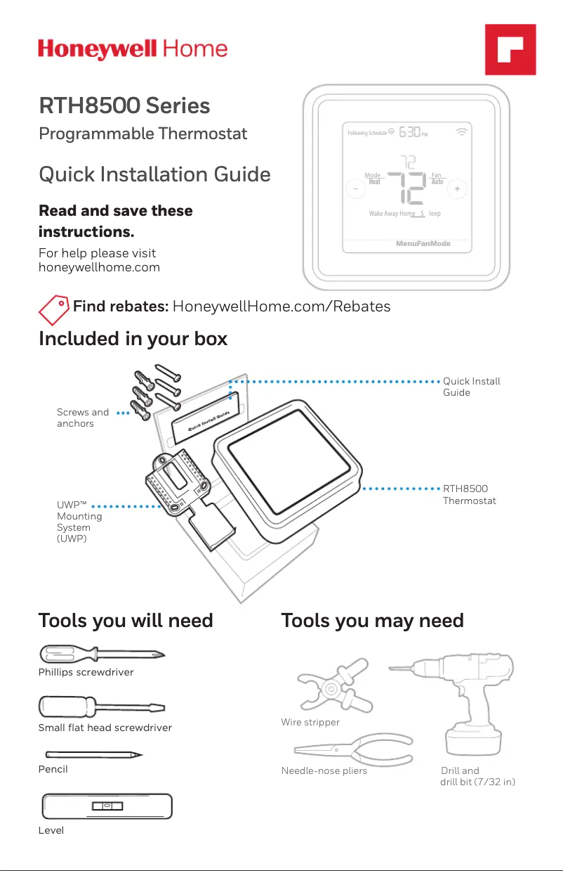 Page 1 de la notice Manuel utilisateur Honeywell RTH8560D1008/E