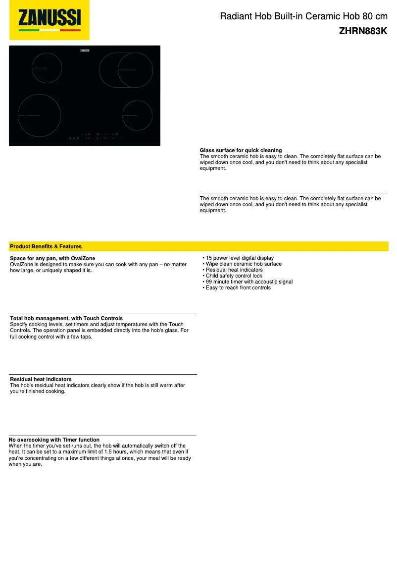 Página 1 del manual Ficha técnica Zanussi ZHRN883K