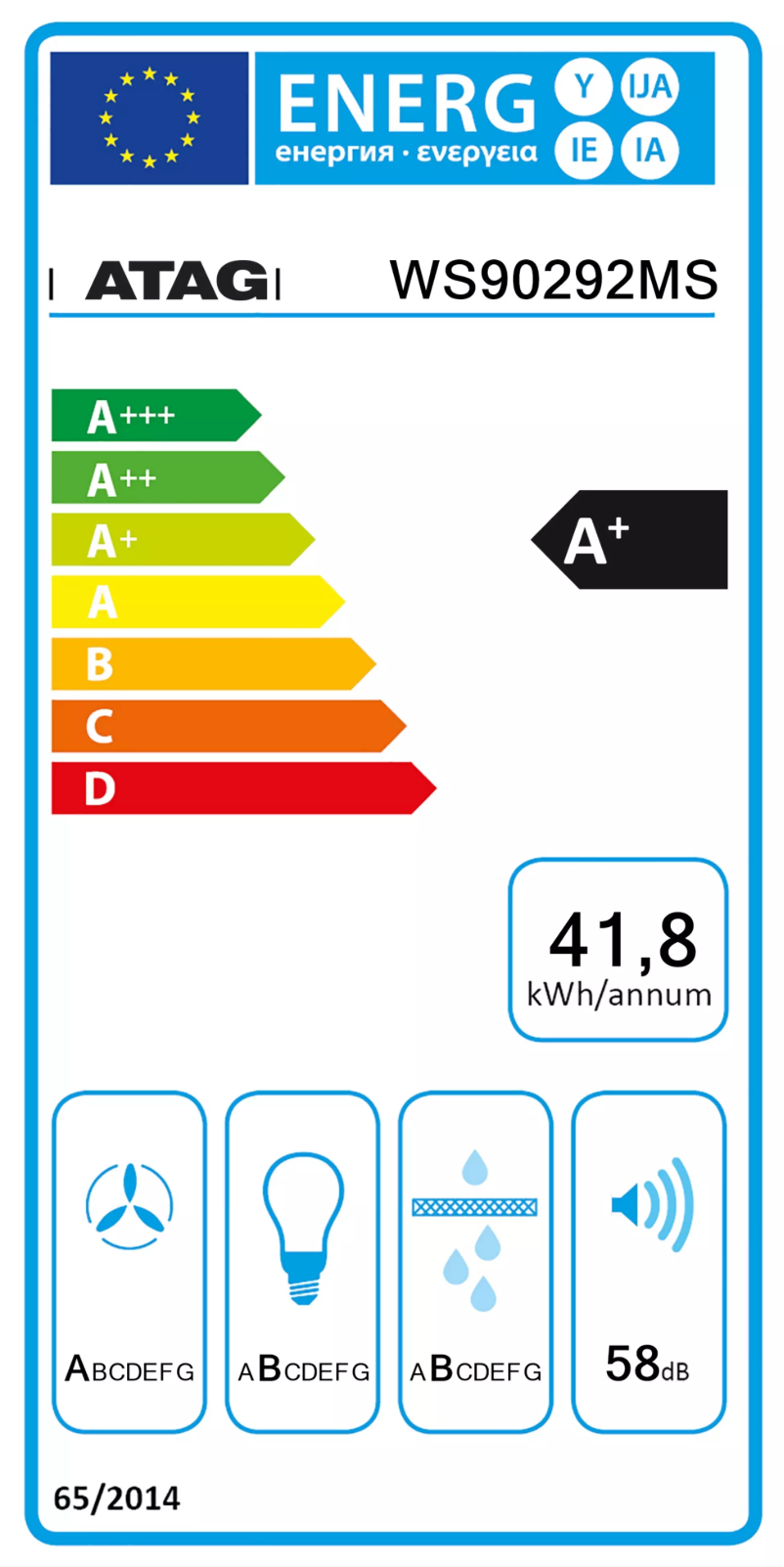 Page n°1 - Label énergétique Atag WS90292MS