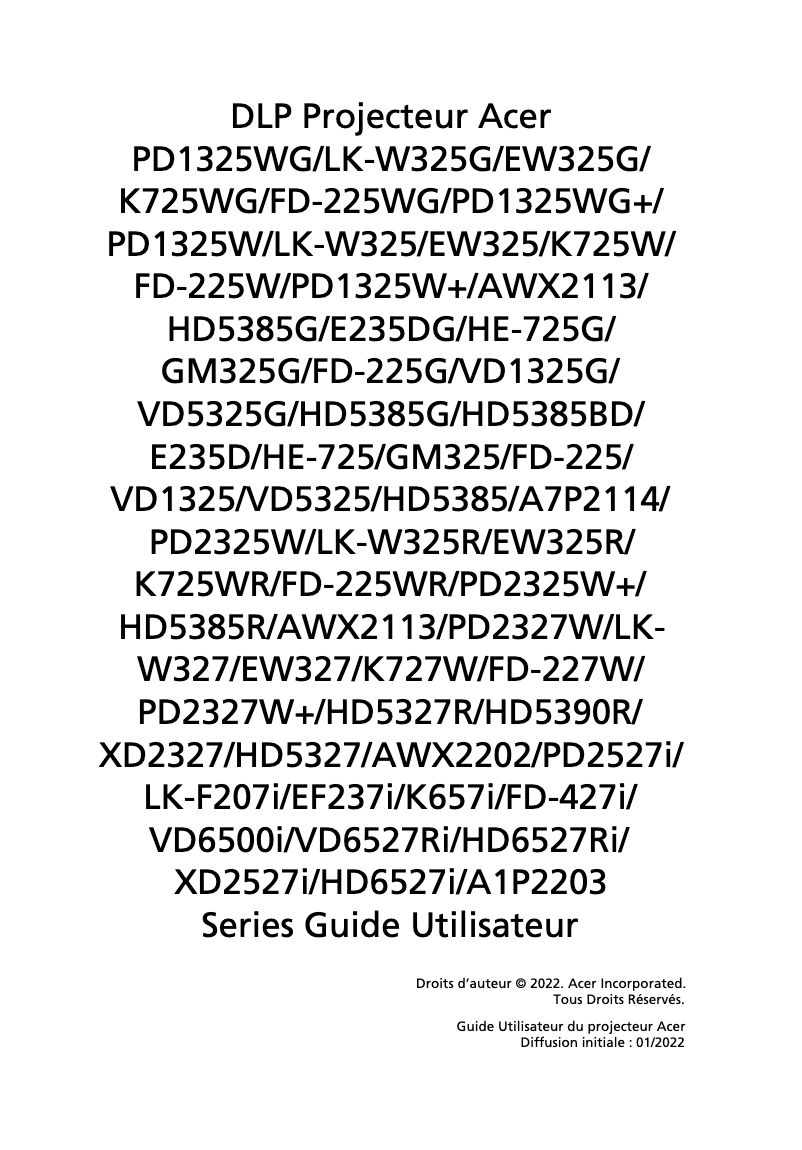 Page n°1 - Manuel utilisateur Acer PD2527i