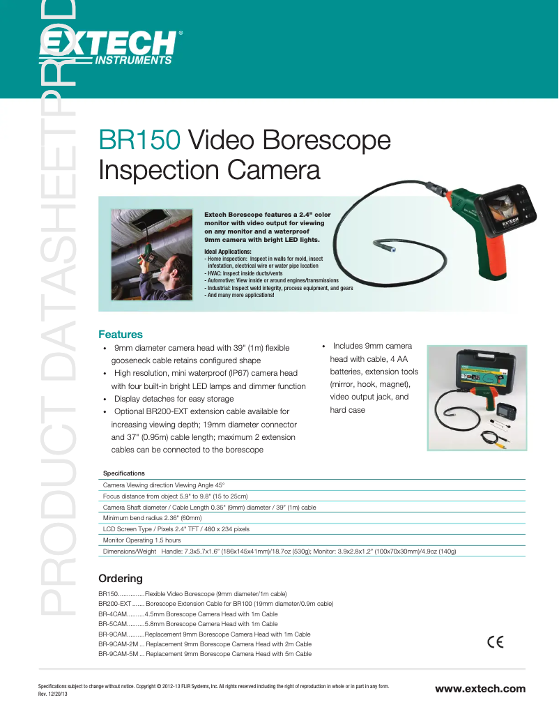 Page 1 de la notice Fiche technique Extech BR150