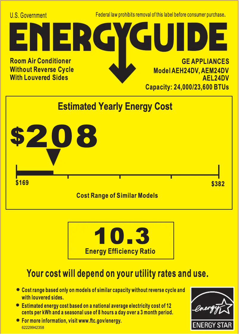 Page n°1 - Label énergétique GE AEL24DV