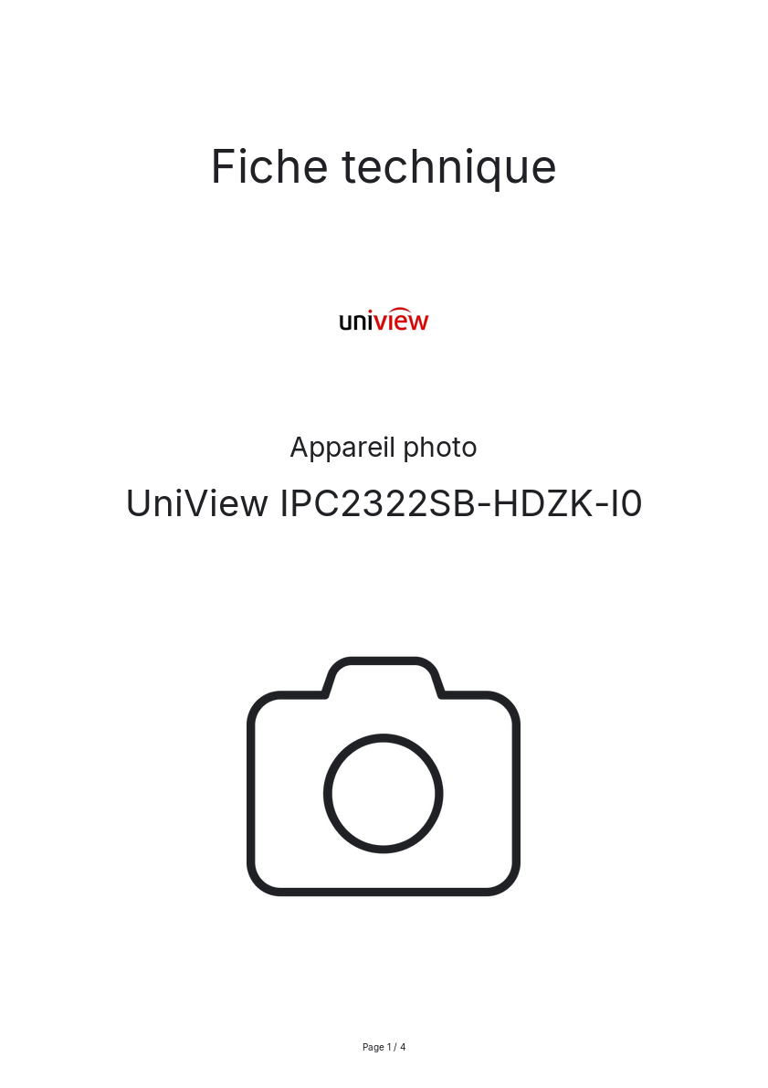 Page n°1 - Fiche technique UniView IPC2322SB-HDZK-I0