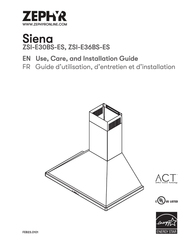 Page 1 de la notice Manuel utilisateur Zephyr Siena ZSI-E36BS-ES