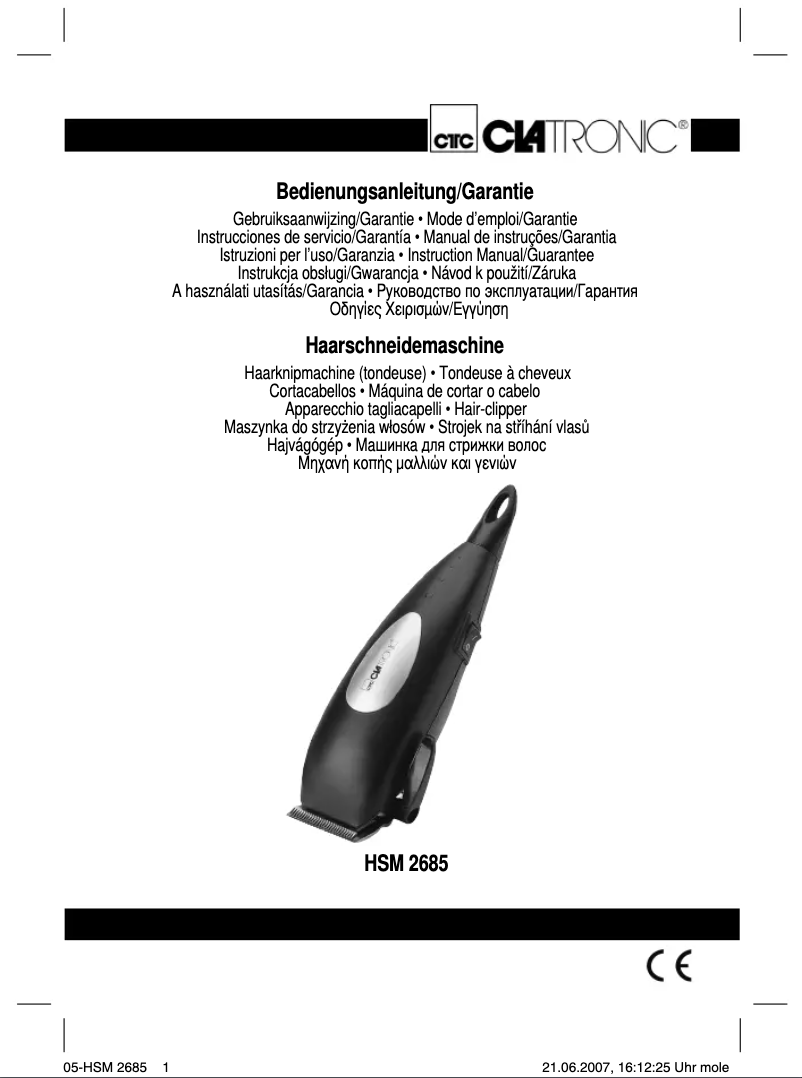 Page 1 de la notice Manuel utilisateur Clatronic HSM 2685