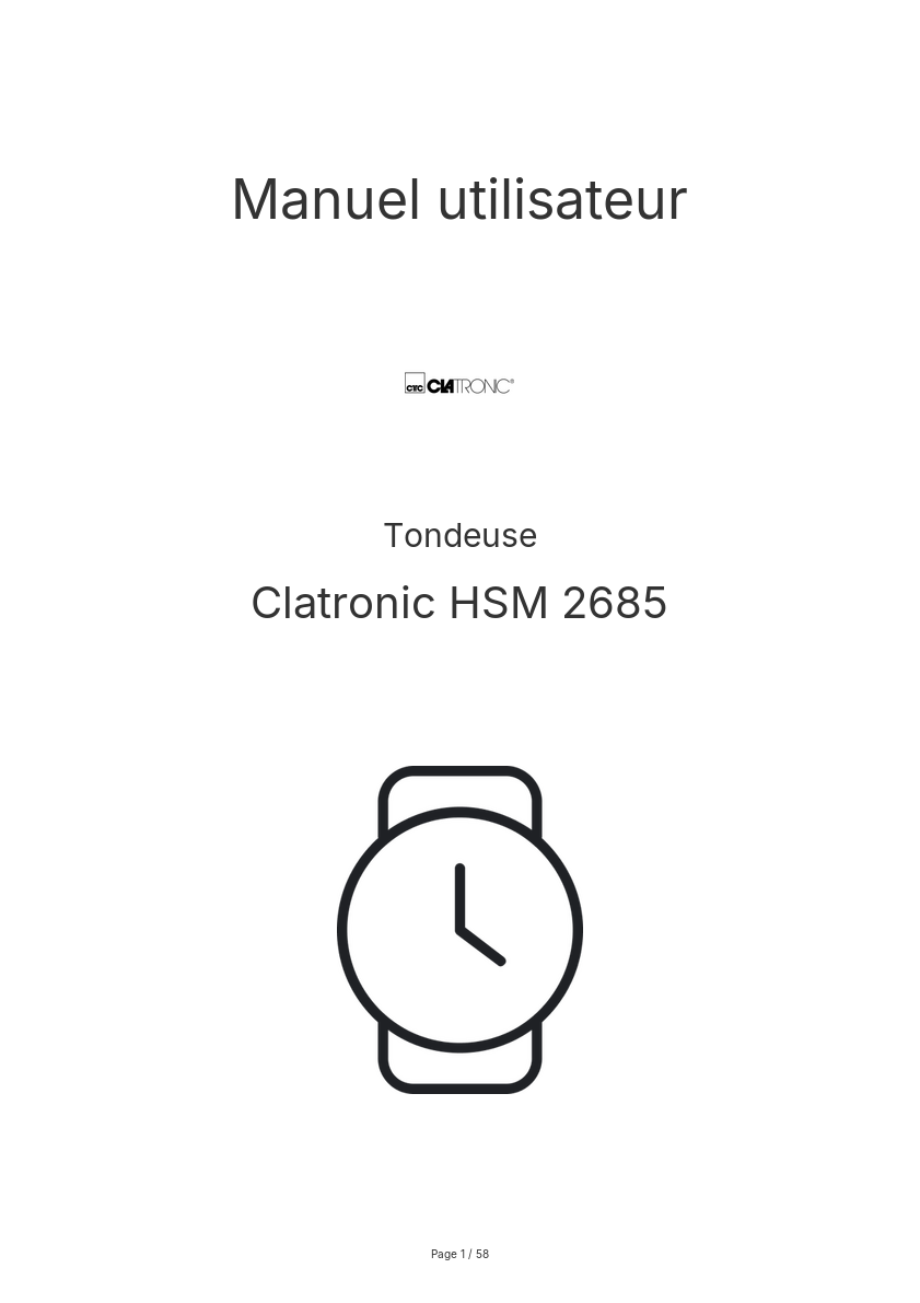 Page n°1 - Manuel utilisateur Clatronic HSM 2685