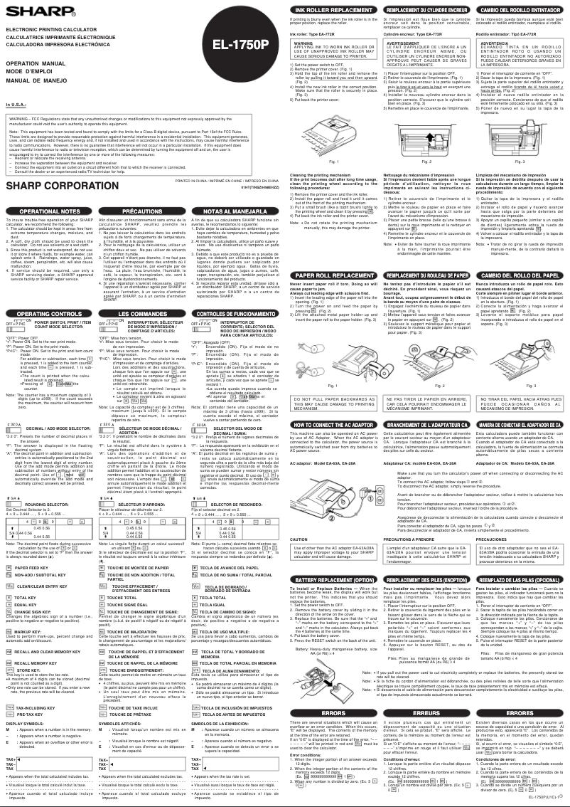 Page 1 de la notice Manuel utilisateur Sharp EL1750P