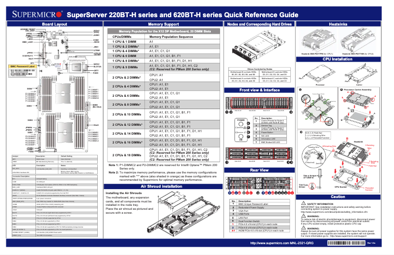 Page 1 de la notice Guide de démarrage rapide Supermicro SuperServer SYS-620BT-HNC8R