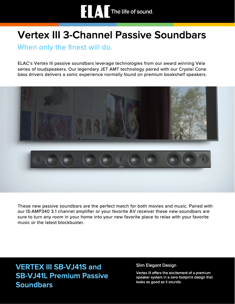 Page 1 de la notice Fiche technique ELAC Vertex III SB-VJ41L