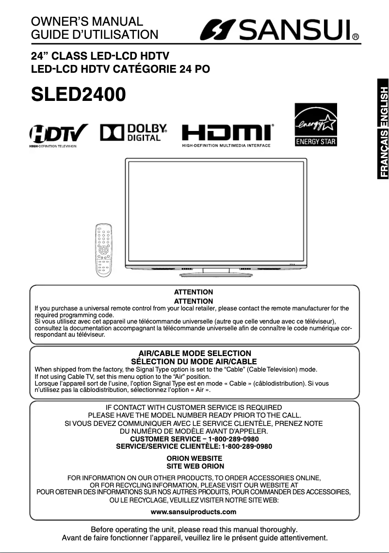 Image de la première page du manuel de l'appareil SLED2400