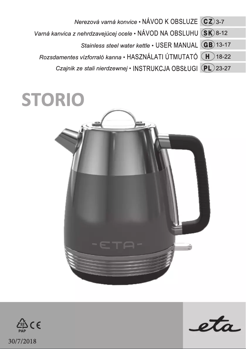 Page n°1 - Manuel utilisateur Eta Storio 9186 90040