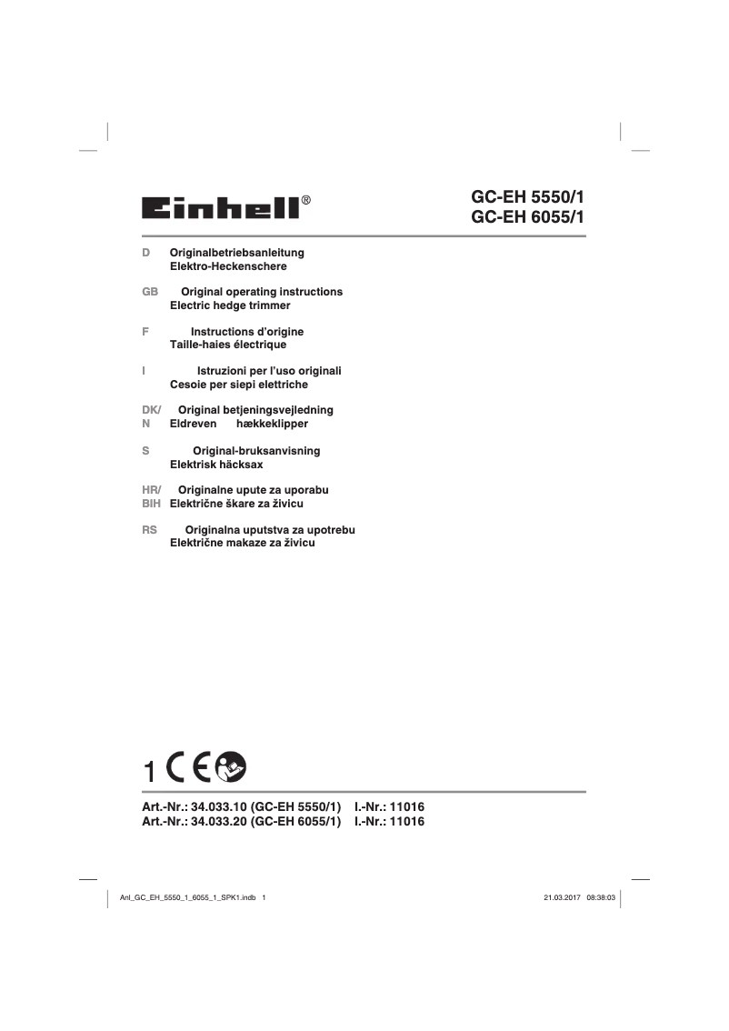 Page 1 de la notice Manuel utilisateur Einhell GC-EH 5550/1