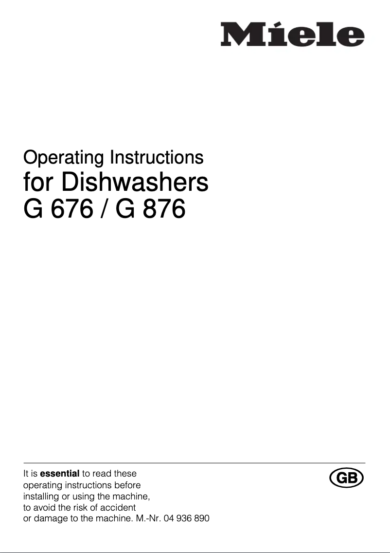 Page 1 de la notice Manuel utilisateur Miele G 876