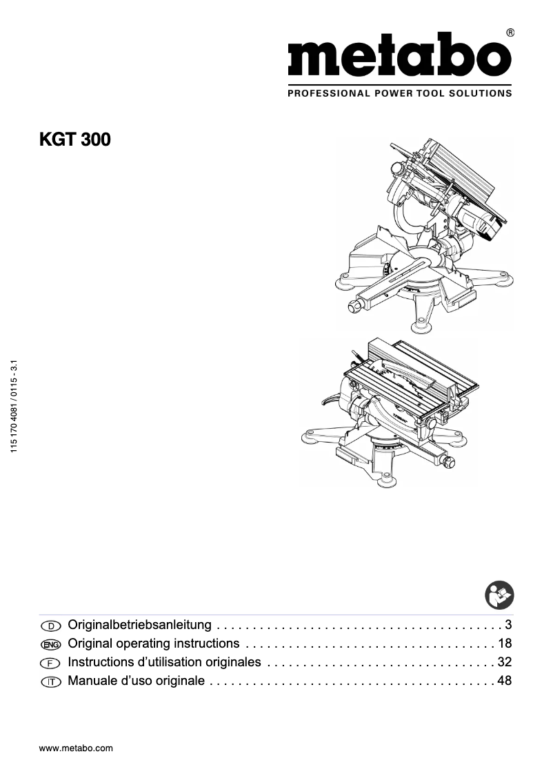 Page n°1 - Manuel utilisateur Metabo KGT 300
