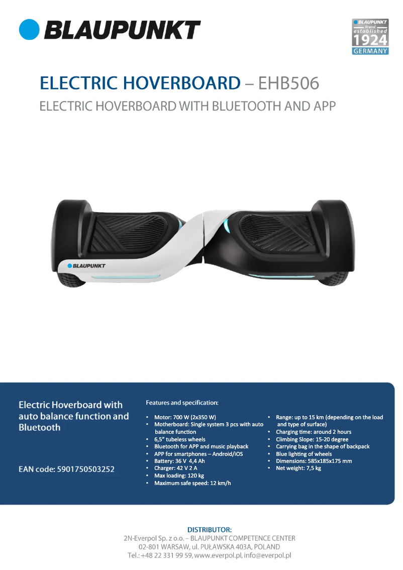 Página 1 del manual Ficha técnica Blaupunkt EHB506