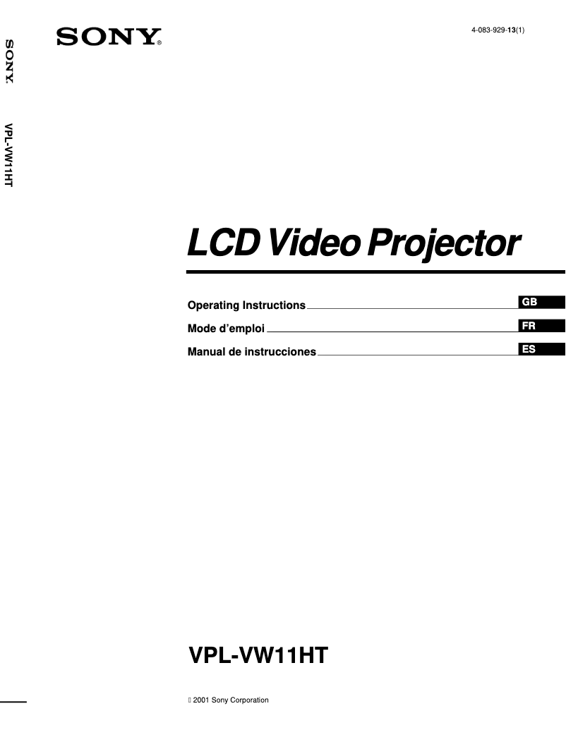 Image de la première page du manuel de l'appareil VPL-VW11HT