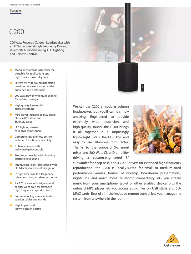 Page n°1 - Fiche technique Behringer C200