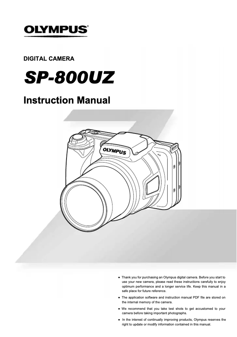Page 1 de la notice Manuel utilisateur Olympus SP-800UZ KIT