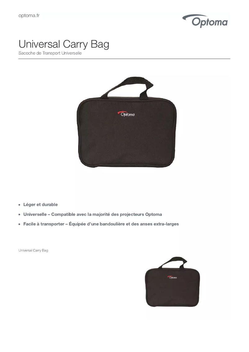 Page 1 de la notice Manuel utilisateur Optoma Universal Carry Bag