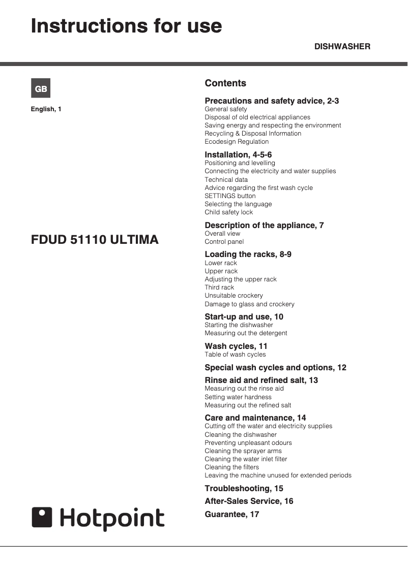 Image de la première page du manuel de l'appareil FDUD51110X