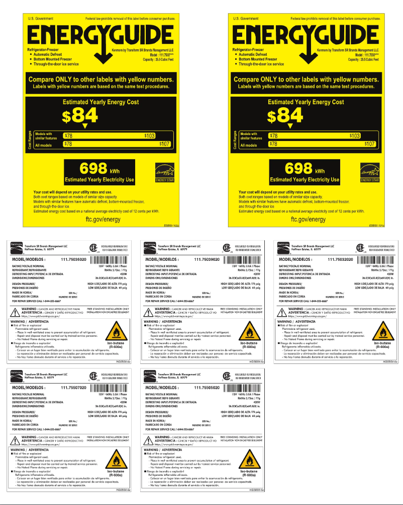 Page 1 de la notice Label énergétique Kenmore 75035