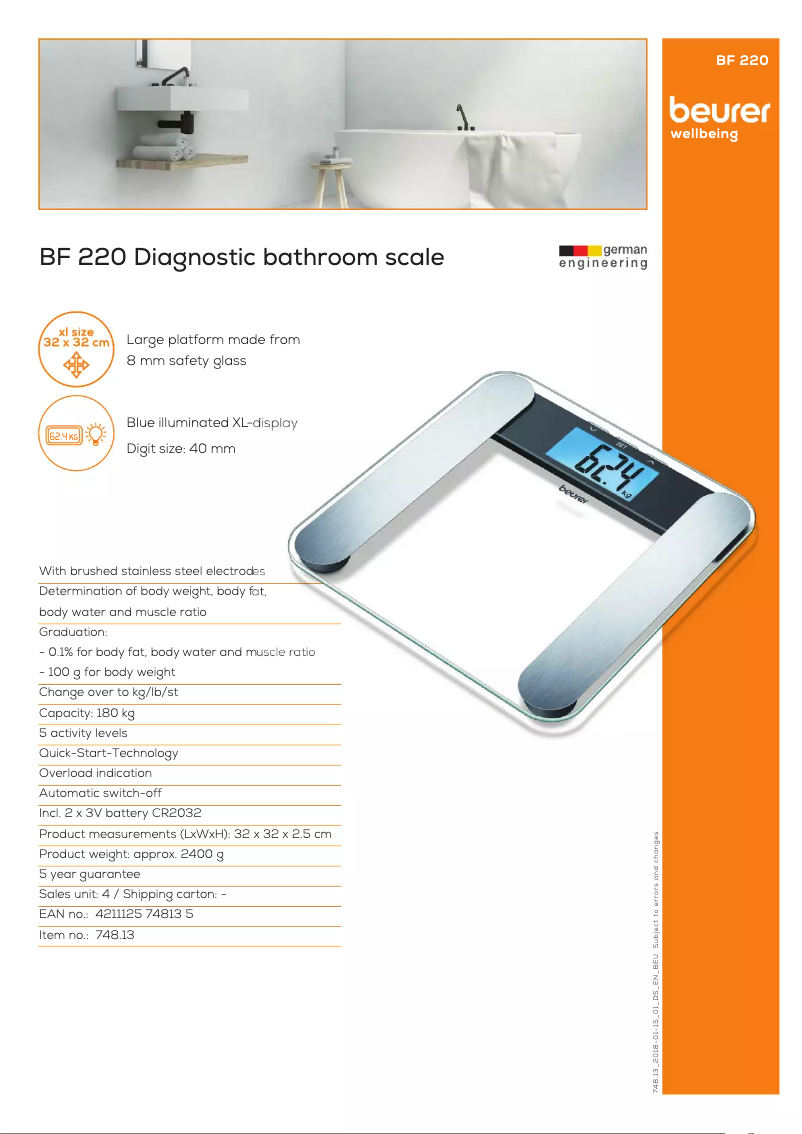 Page 1 de la notice Fiche technique Beurer BF 220