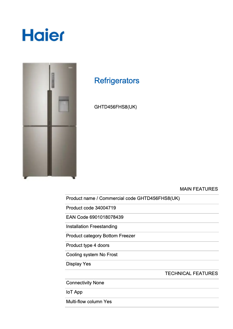 Page n°1 - Mode d'emploi Haier GHTD456FHS8