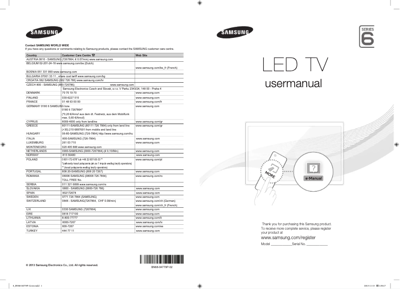 Page 1 de la notice Manuel utilisateur Samsung UE32F6510SS