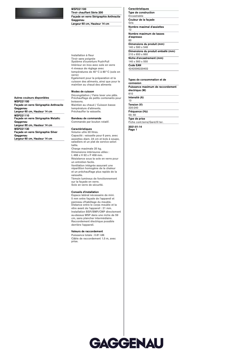 Image de la première page du manuel de l'appareil WSP221100