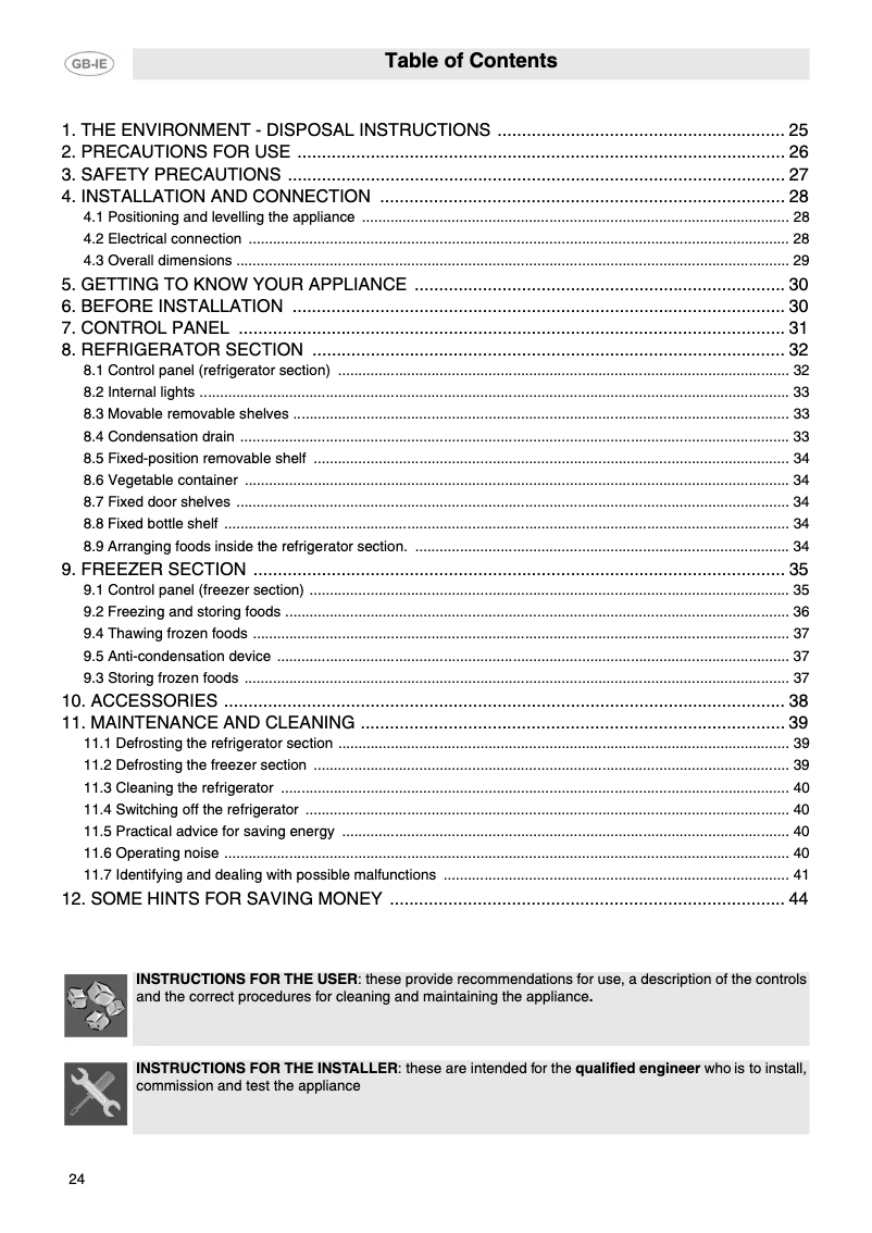 Page 1 de la notice Manuel utilisateur Smeg FPD34GS-1