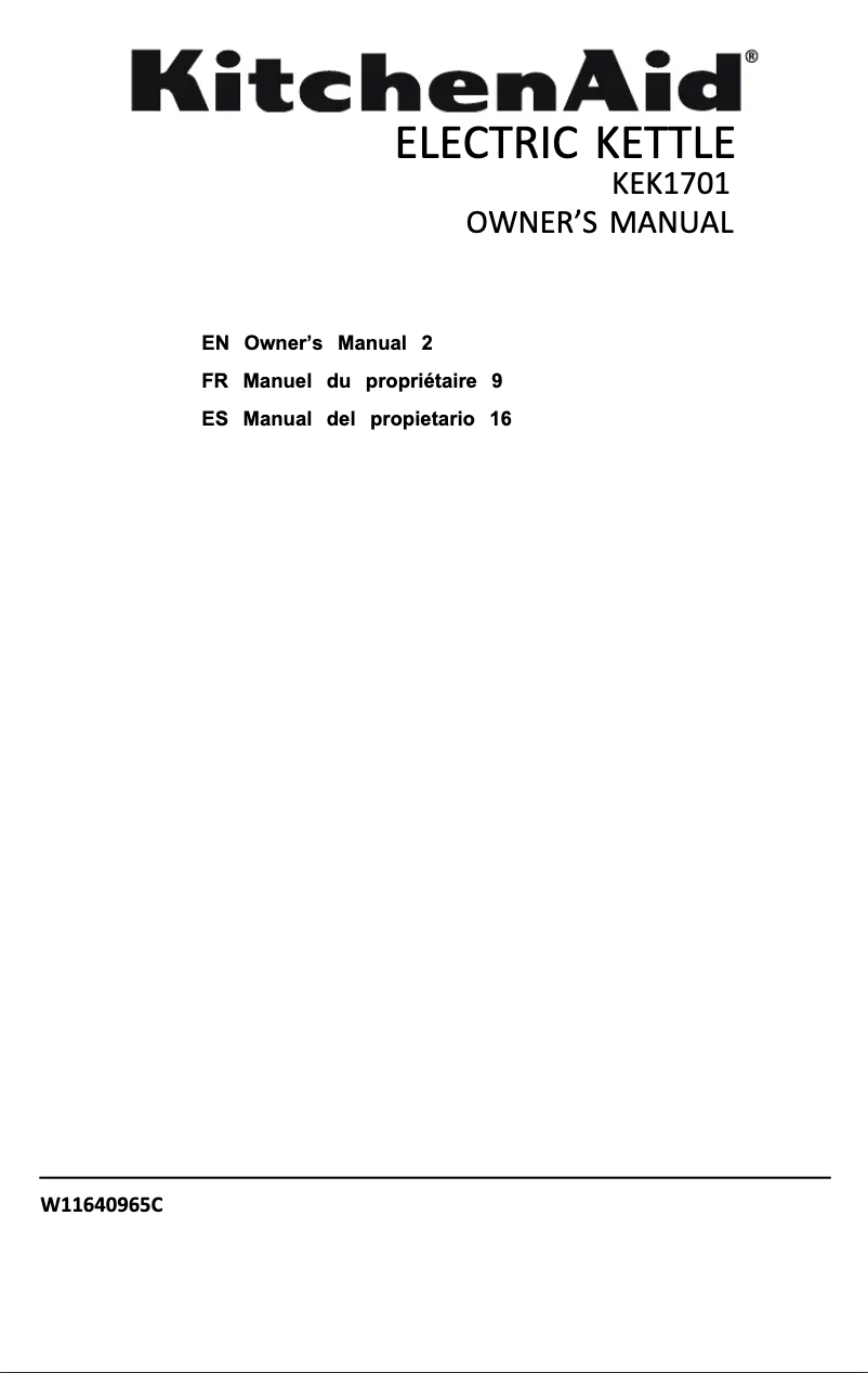 Page 1 de la notice Manuel utilisateur KitchenAid KEK1701