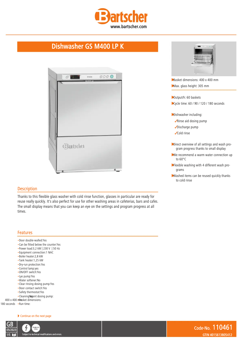 Image de la première page du manuel de l'appareil GS M400 LP K