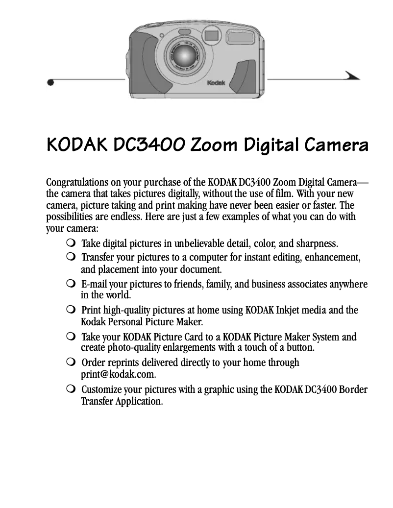 Page 1 de la notice Manuel utilisateur Kodak DC3400