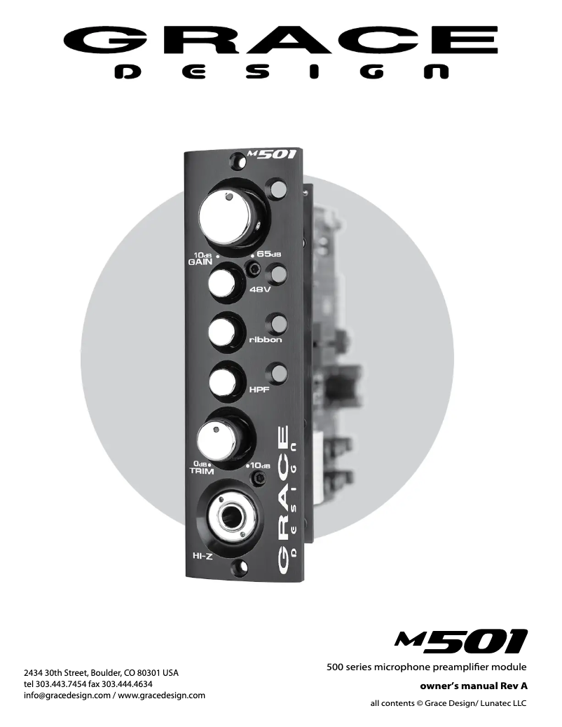 Page n°1 - Manuel utilisateur Grace Design M501