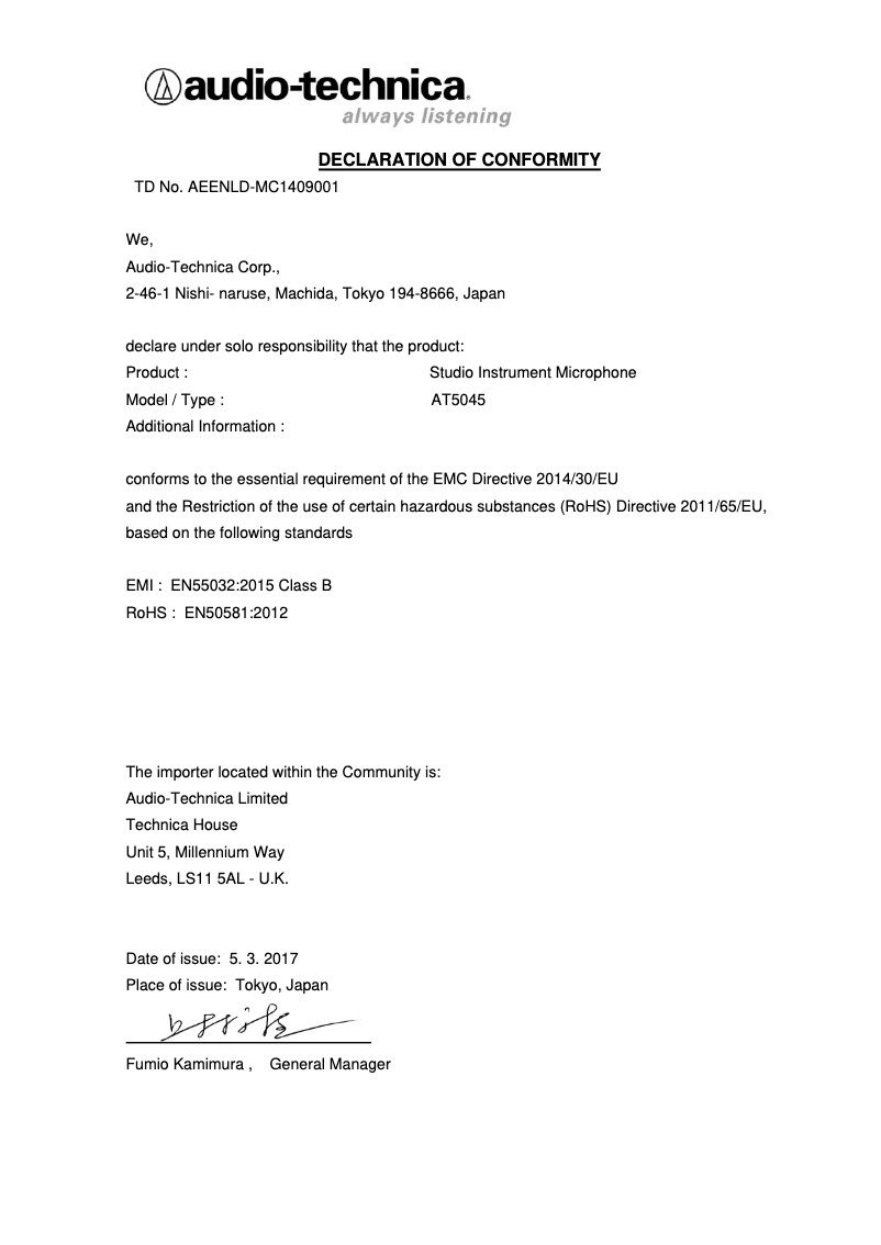 Page n°1 - Brochure Audio-Technica AT5045