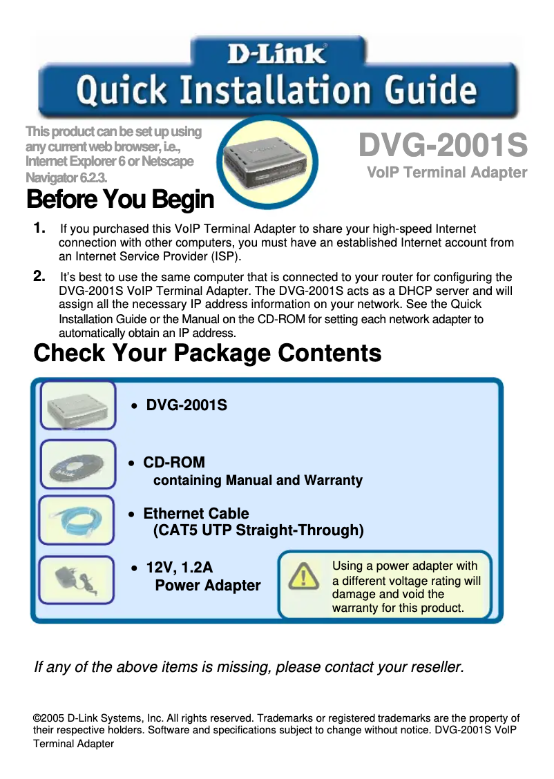 Image de la première page du manuel de l'appareil DVG-2001S