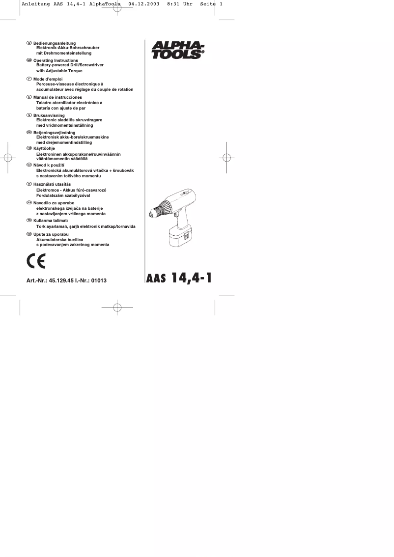 Image de la première page du manuel de l'appareil AAS 14,4/1